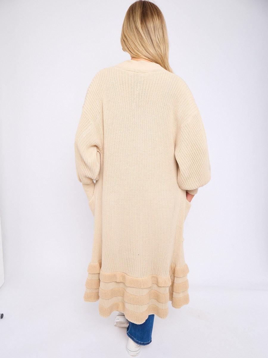 Women’s Knit Cardigan with Frill Hem & Puff Sleeves