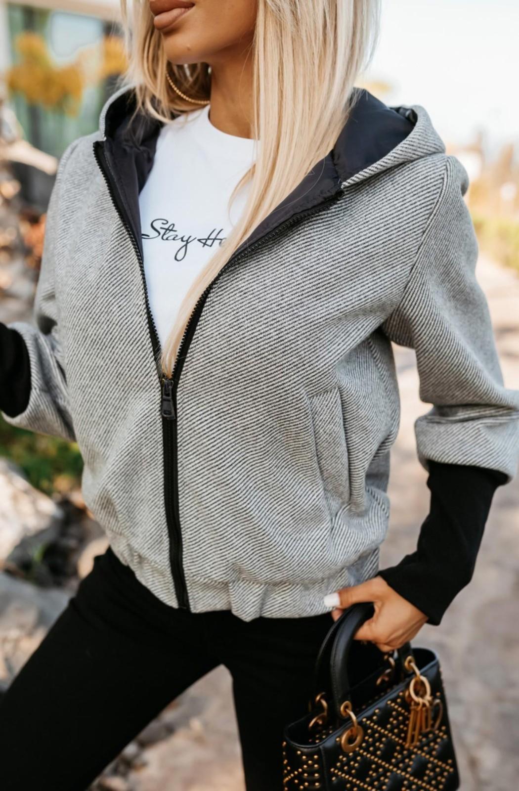 Modern Bomber Jacket with Long Contrasting Sleeves – Hooded Back, Zip Front | Made in Italy