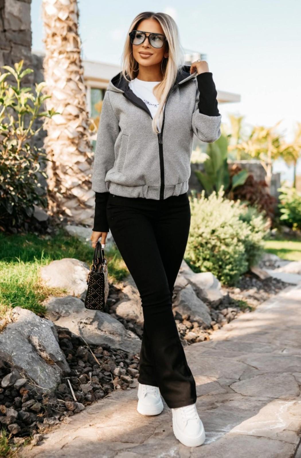 Modern Bomber Jacket with Long Contrasting Sleeves – Hooded Back, Zip Front | Made in Italy