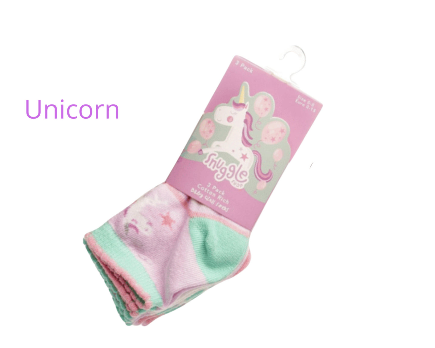 Baby Girls Rainbow & Unicorn Socks – 3 Pack (0-0 to 3-5.5)
