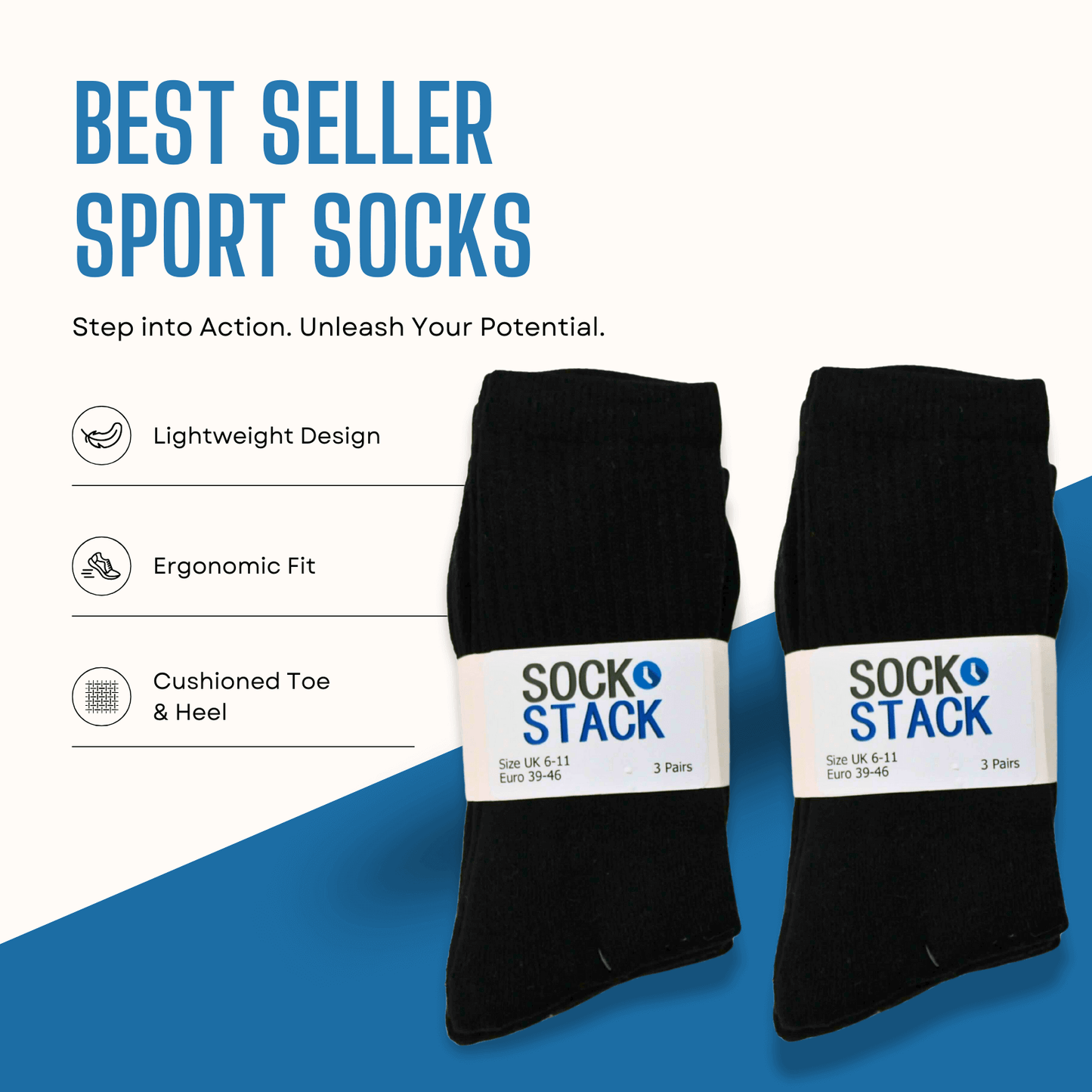 15 Pairs Mens Cotton Rich Performance Sport Socks Outdoor Athletics Running Hiking Football Black Grey White Sock Cushioned Anti-Blister Moisture-Wicking Breathable Comfortable UK 6-11 by Sock Stack
