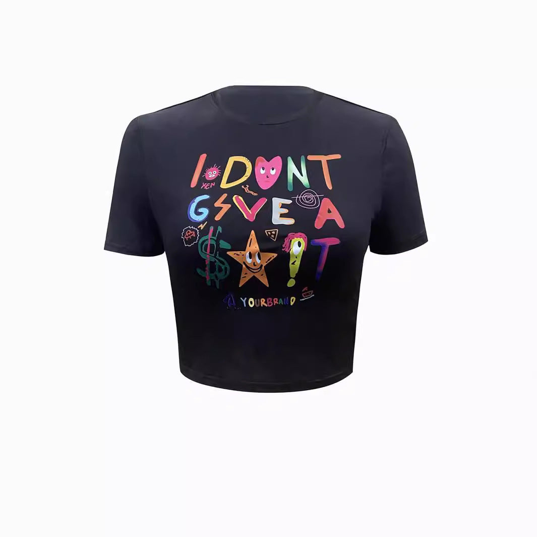 Women's T-Shirt All-match Letters Printed Solid Color Short Sleeve
