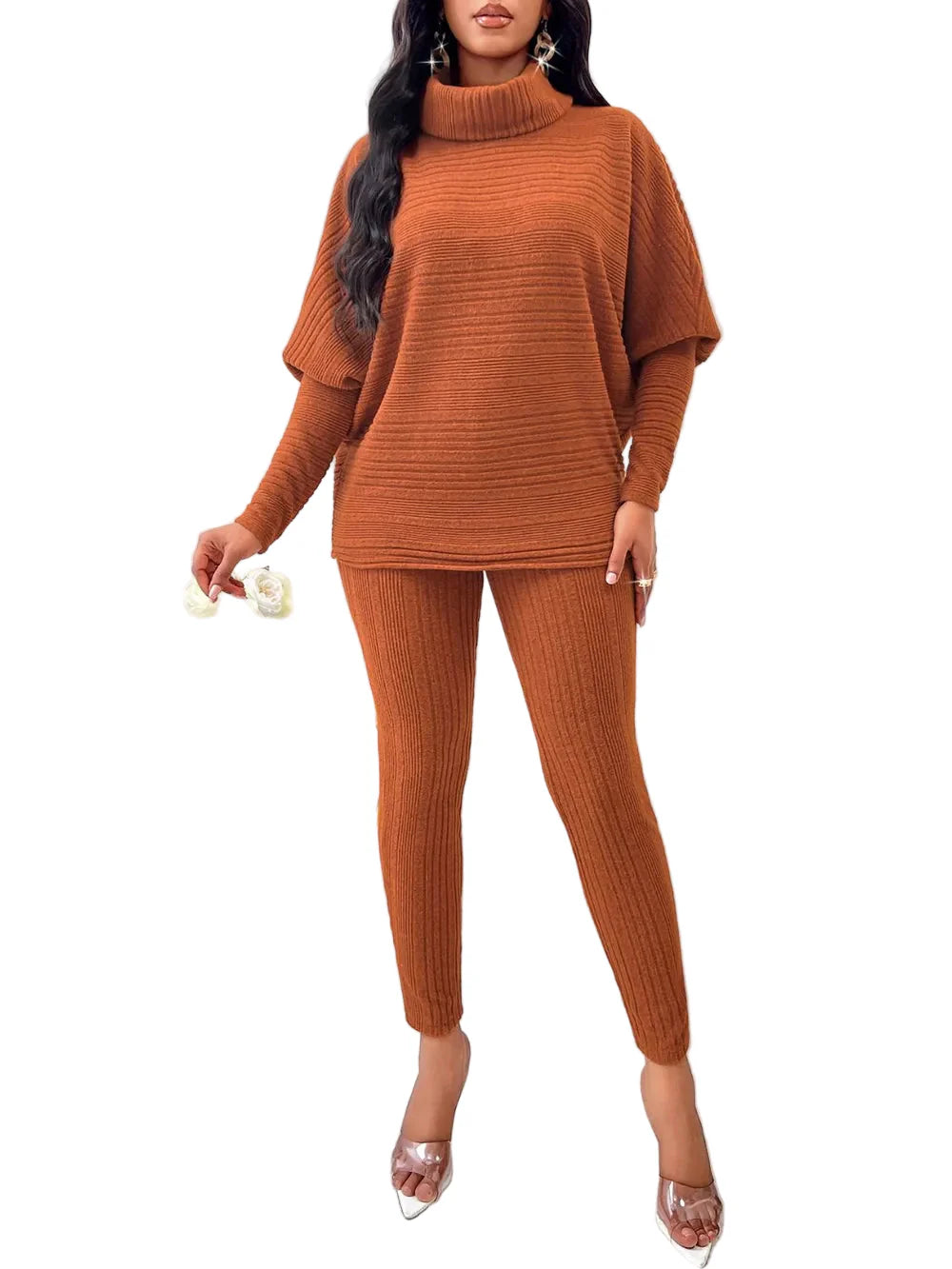Women's Set Turtleneck Batwing Sleeve Top and Pants Set