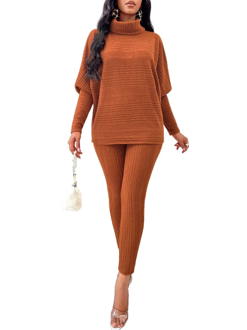 Women's Set Turtleneck Batwing Sleeve Top and Pants Set