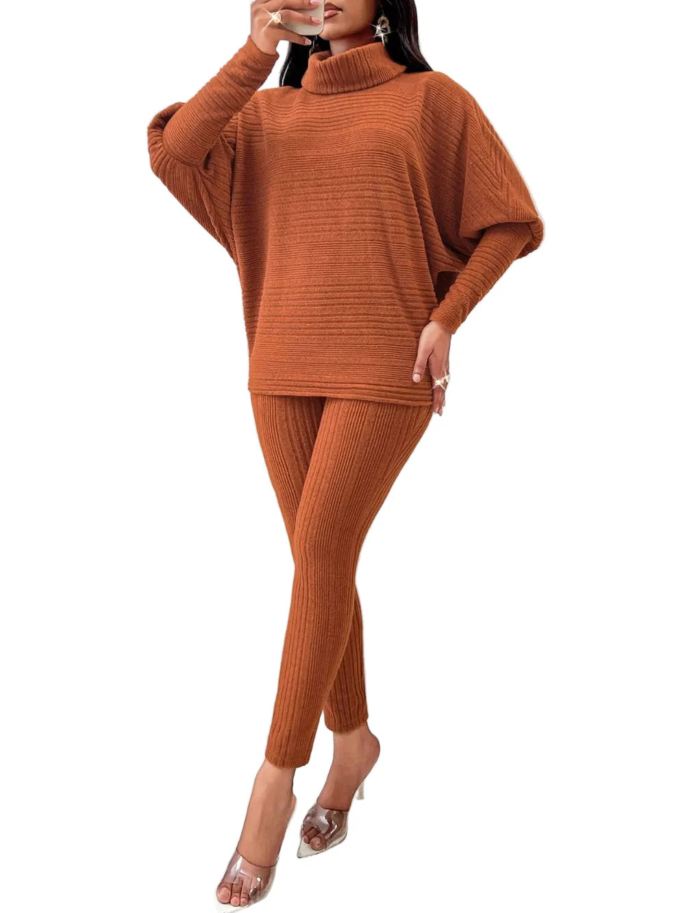 Women's Set Turtleneck Batwing Sleeve Top and Pants Set