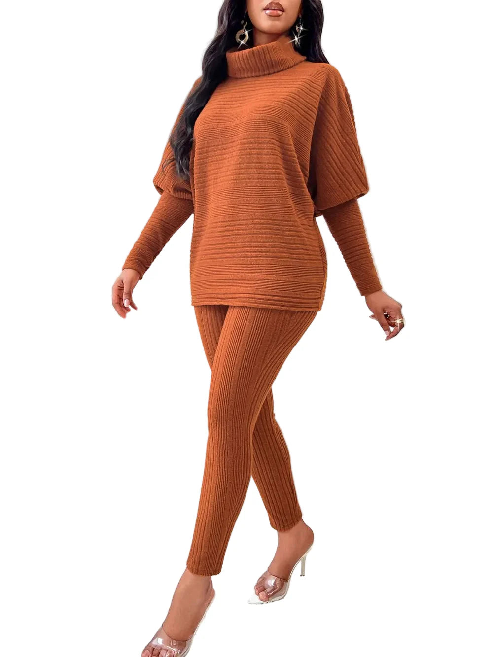 Women's Set Turtleneck Batwing Sleeve Top and Pants Set