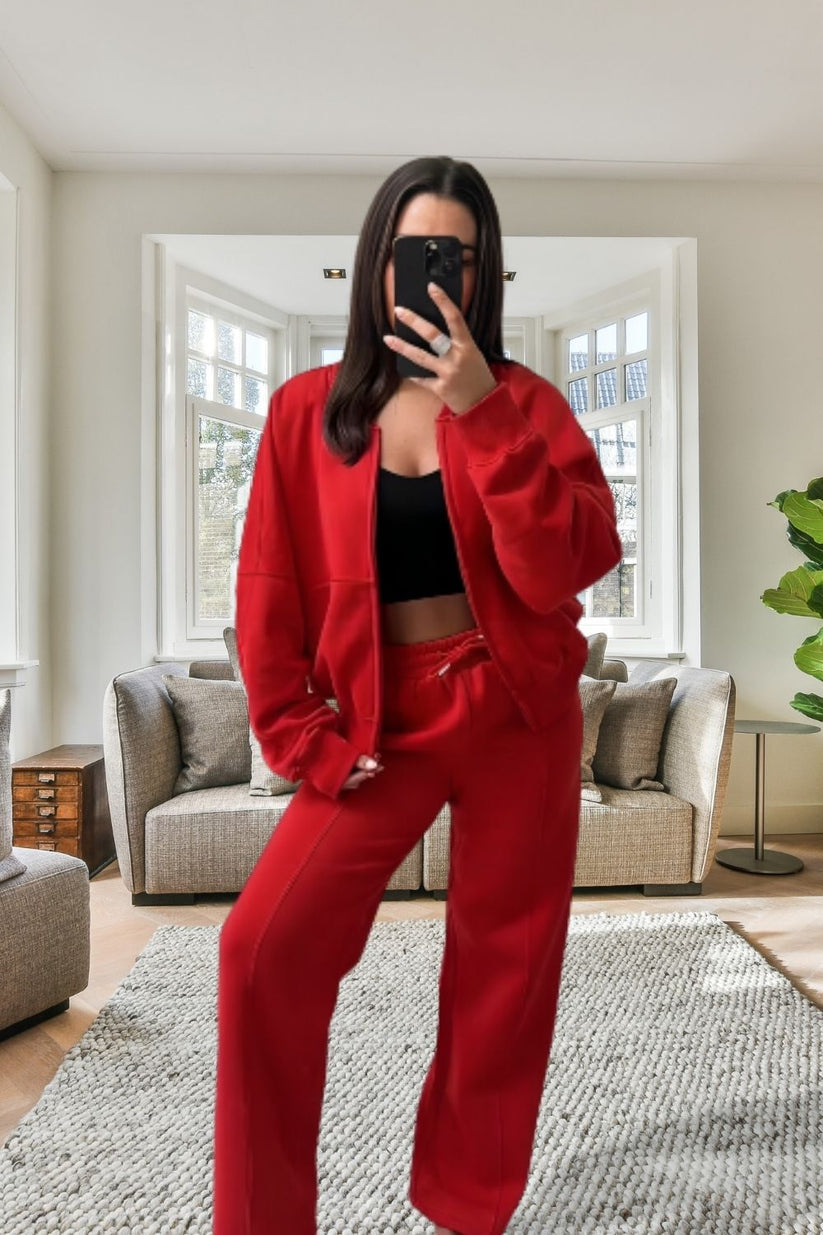Oversized Fleece Tracksuit with Bomber Style Zipper and Wide Leg Design