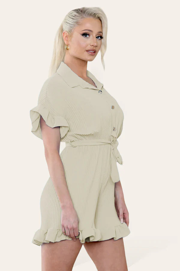 Pleated Ruffle Playsuit with Frill Hems - Short Playsuit for Chic Style