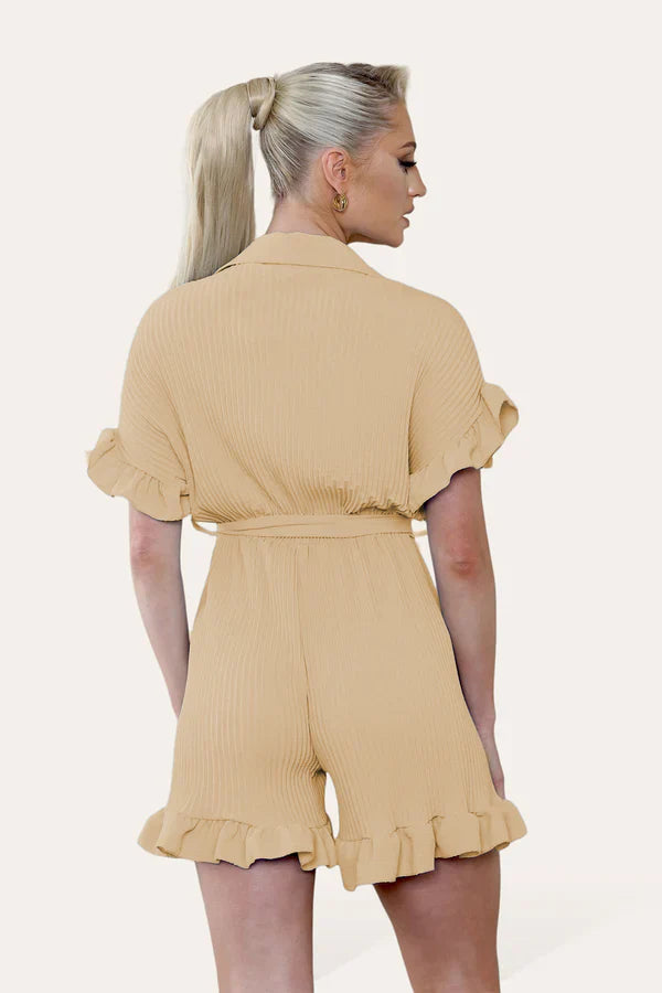 Pleated Ruffle Playsuit with Frill Hems - Short Playsuit for Chic Style