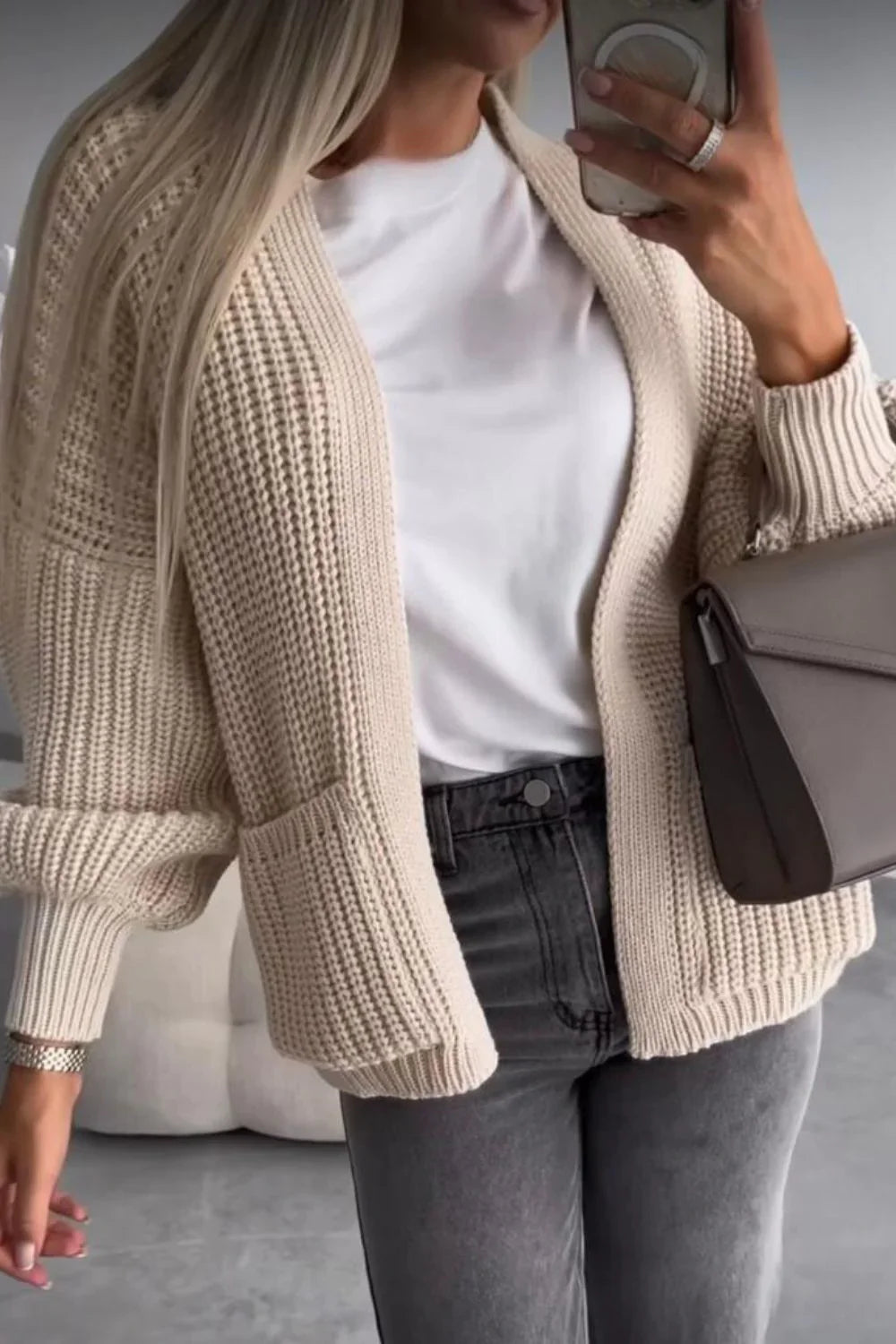 Women's Cardigan ❤️ Crop Balloon Pocket Cardigan for Effortless Style