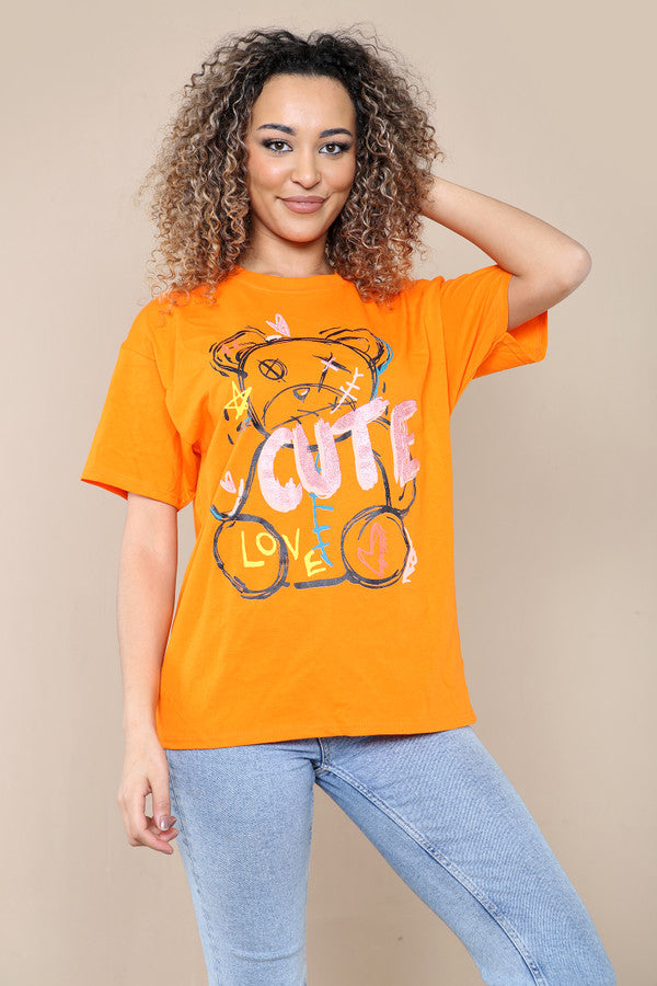 Ladies Printed Short Sleeve T-Shirt Top - Cute & Stylish Design