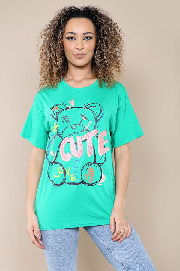 Ladies Printed Short Sleeve T-Shirt Top - Cute & Stylish Design