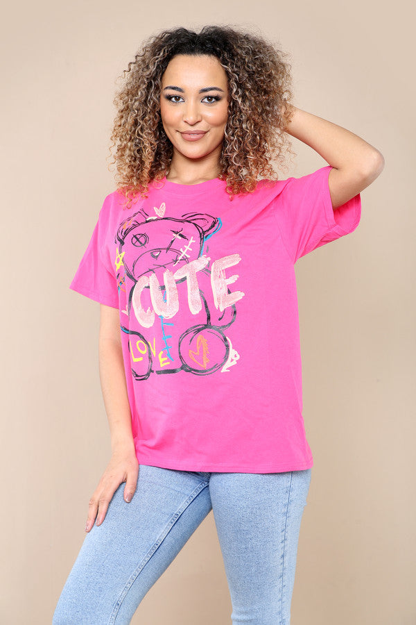 Ladies Printed Short Sleeve T-Shirt Top - Cute & Stylish Design