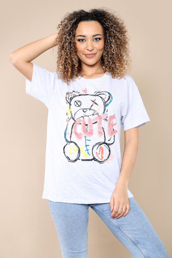Ladies Printed Short Sleeve T-Shirt Top - Cute & Stylish Design