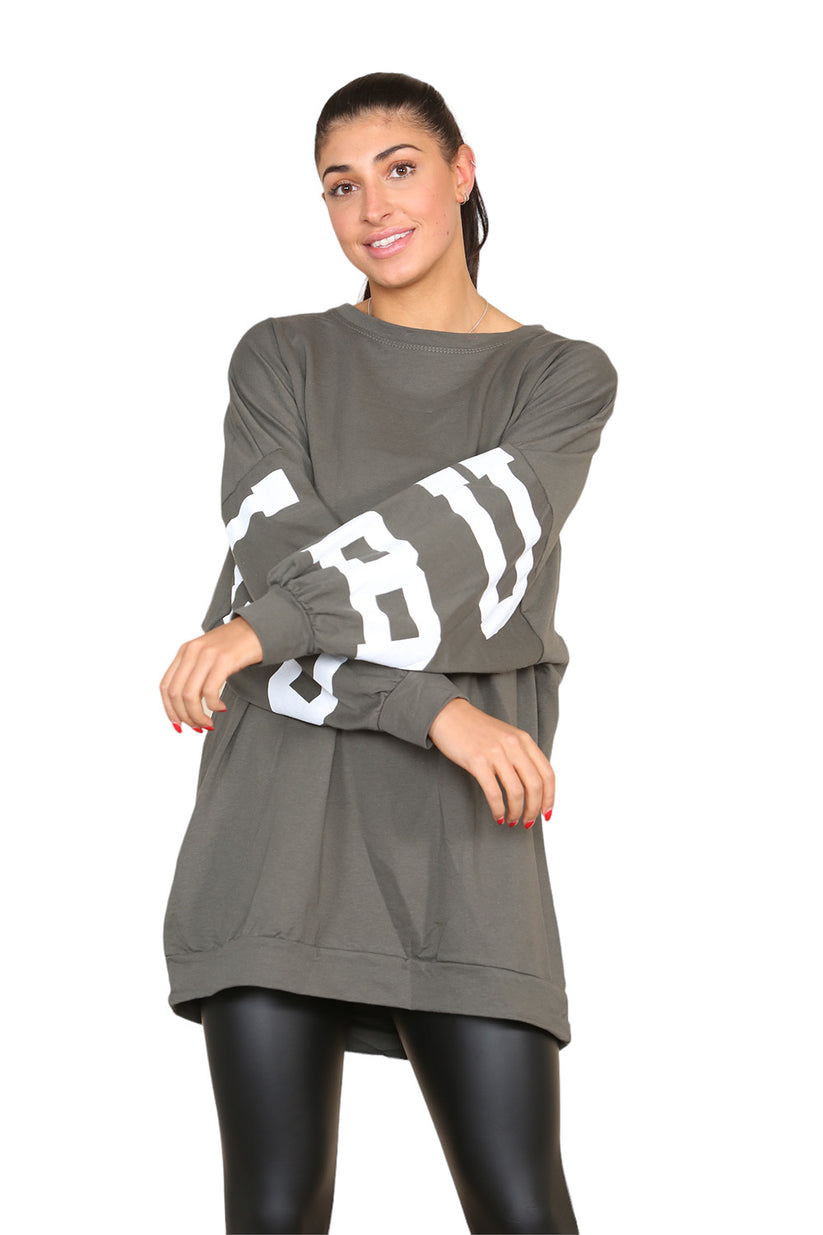 Women's Oversized Jumper Dress with Buffalo Slogan Print - Trendy Buffalo Slogan Oversized Jumper Dress for Comfortable Fashion