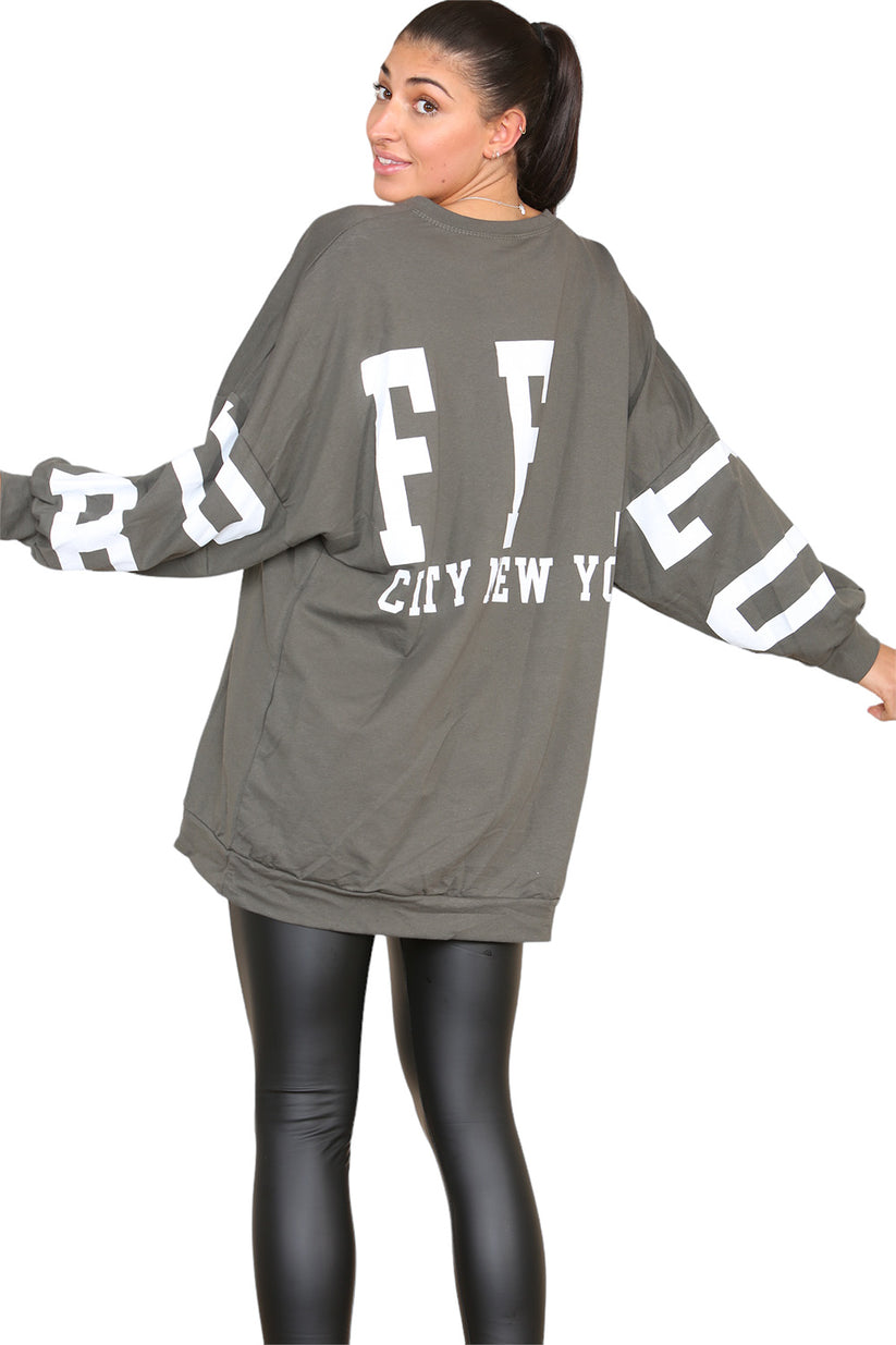 Women's Oversized Jumper Dress with Buffalo Slogan Print - Trendy Buffalo Slogan Oversized Jumper Dress for Comfortable Fashion