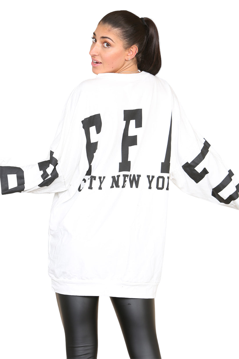 Women's Oversized Jumper Dress with Buffalo Slogan Print - Trendy Buffalo Slogan Oversized Jumper Dress for Comfortable Fashion