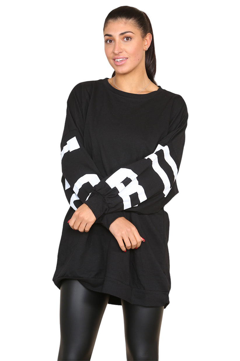 Women's Oversized Jumper Dress with Buffalo Slogan Print - Trendy Buffalo Slogan Oversized Jumper Dress for Comfortable Fashion