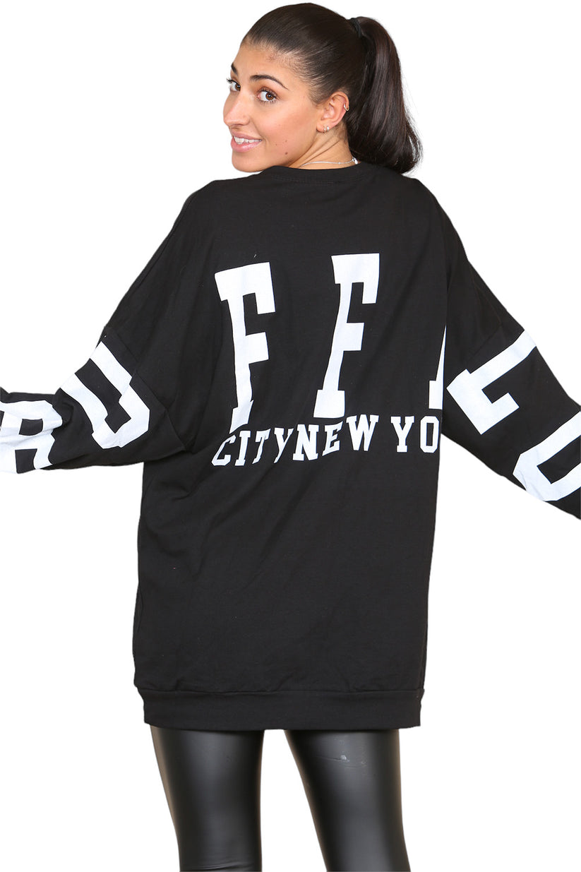 Women's Oversized Jumper Dress with Buffalo Slogan Print - Trendy Buffalo Slogan Oversized Jumper Dress for Comfortable Fashion