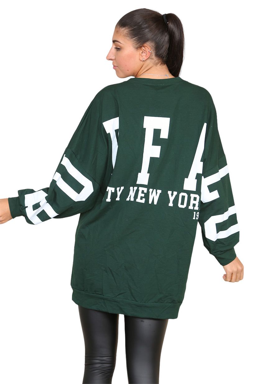 Women's Oversized Jumper Dress with Buffalo Slogan Print - Trendy Buffalo Slogan Oversized Jumper Dress for Comfortable Fashion