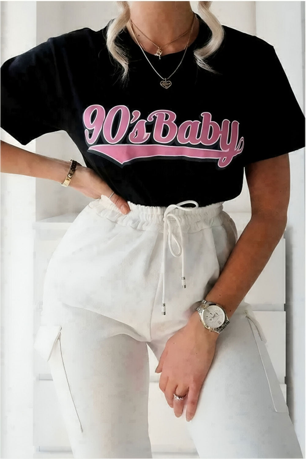 Ladies Oversized 90s T-Shirt - Vintage Baby Short Sleeves Top