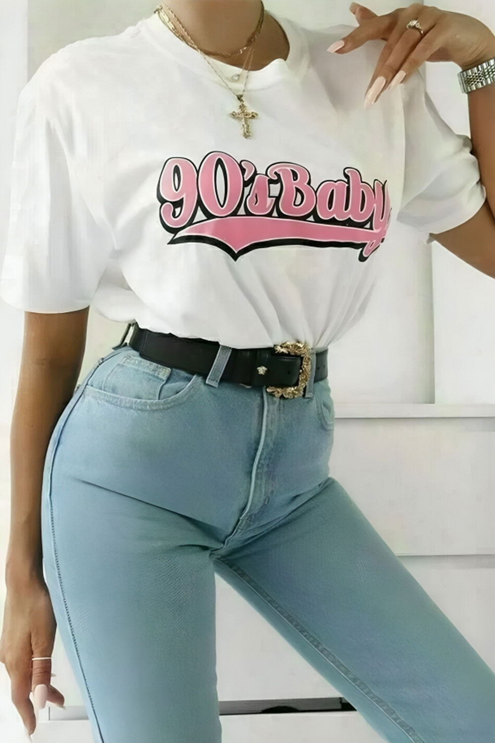 Ladies Oversized 90s T-Shirt - Vintage Baby Short Sleeves Top