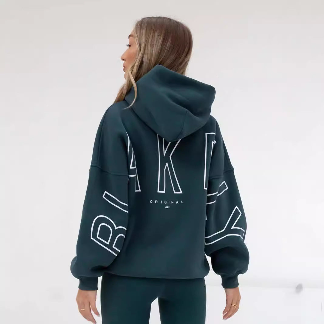 Women's Hoodie Fashionable printed thick versatile long sleeved loose hooded hip-hop hoodie