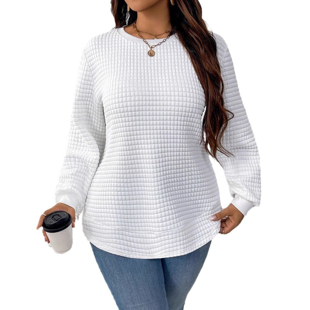Women's Sweater Fashion All-match Casual Solid Color Square Plaid Pullover Sweater