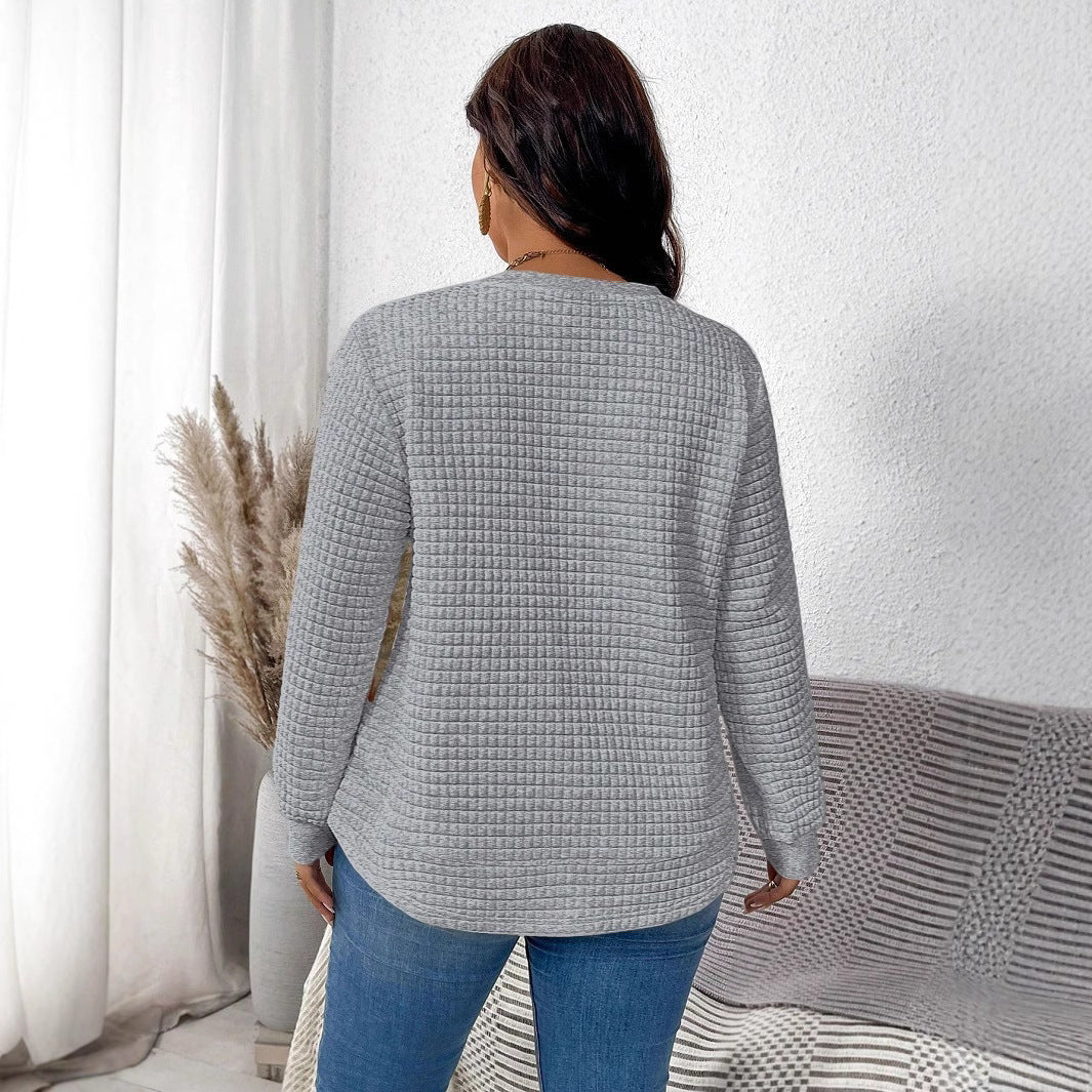 Women's Sweater Fashion All-match Casual Solid Color Square Plaid Pullover Sweater