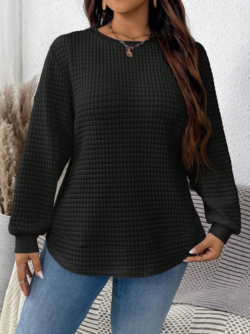 Women's Sweater Fashion All-match Casual Solid Color Square Plaid Pullover Sweater