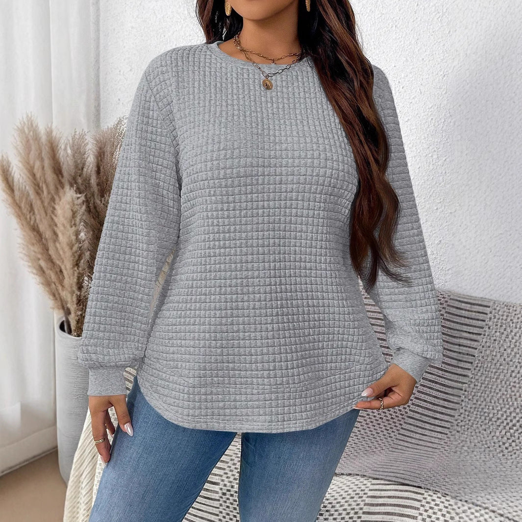 Women's Sweater Fashion All-match Casual Solid Color Square Plaid Pullover Sweater