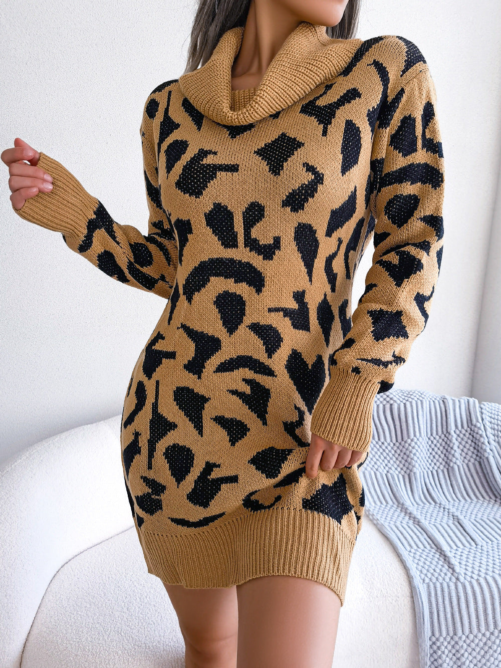 Women's Sweater Dress Long Sleeve Leopard Print