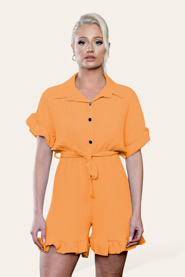 Pleated Ruffle Playsuit with Frill Hems - Short Playsuit for Chic Style