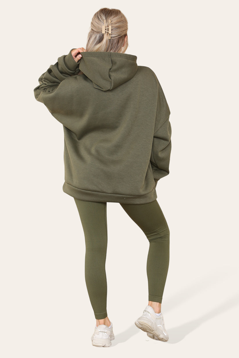 Plus Size Hoodie and Legging Set with Ruched Sleeves and Satin Ribbon, High Waist High Rise Seamless Ribbed Design