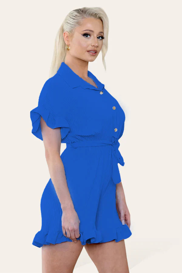 Pleated Ruffle Playsuit with Frill Hems - Short Playsuit for Chic Style