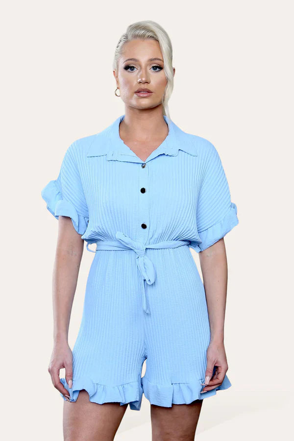 Pleated Ruffle Playsuit with Frill Hems - Short Playsuit for Chic Style