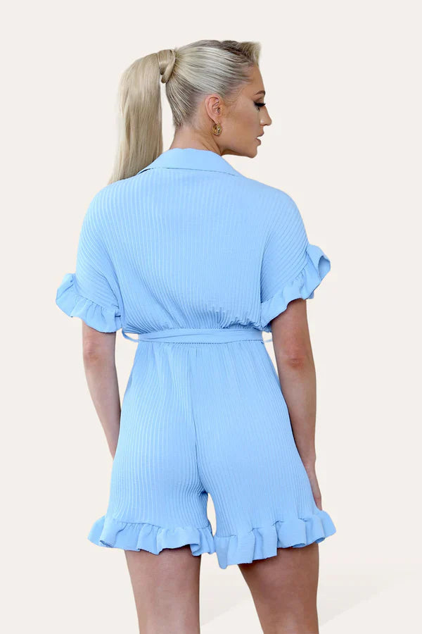 Pleated Ruffle Playsuit with Frill Hems - Short Playsuit for Chic Style