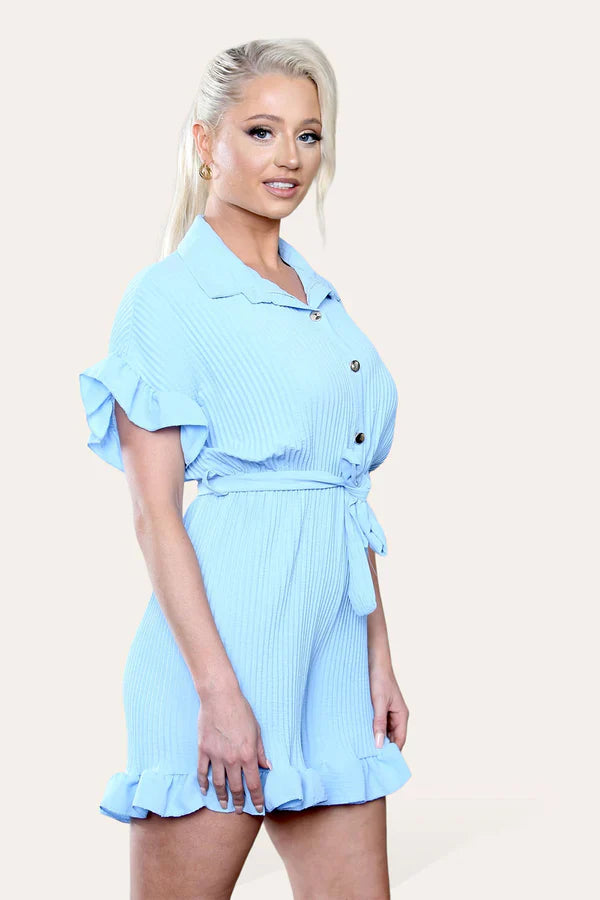 Pleated Ruffle Playsuit with Frill Hems - Short Playsuit for Chic Style