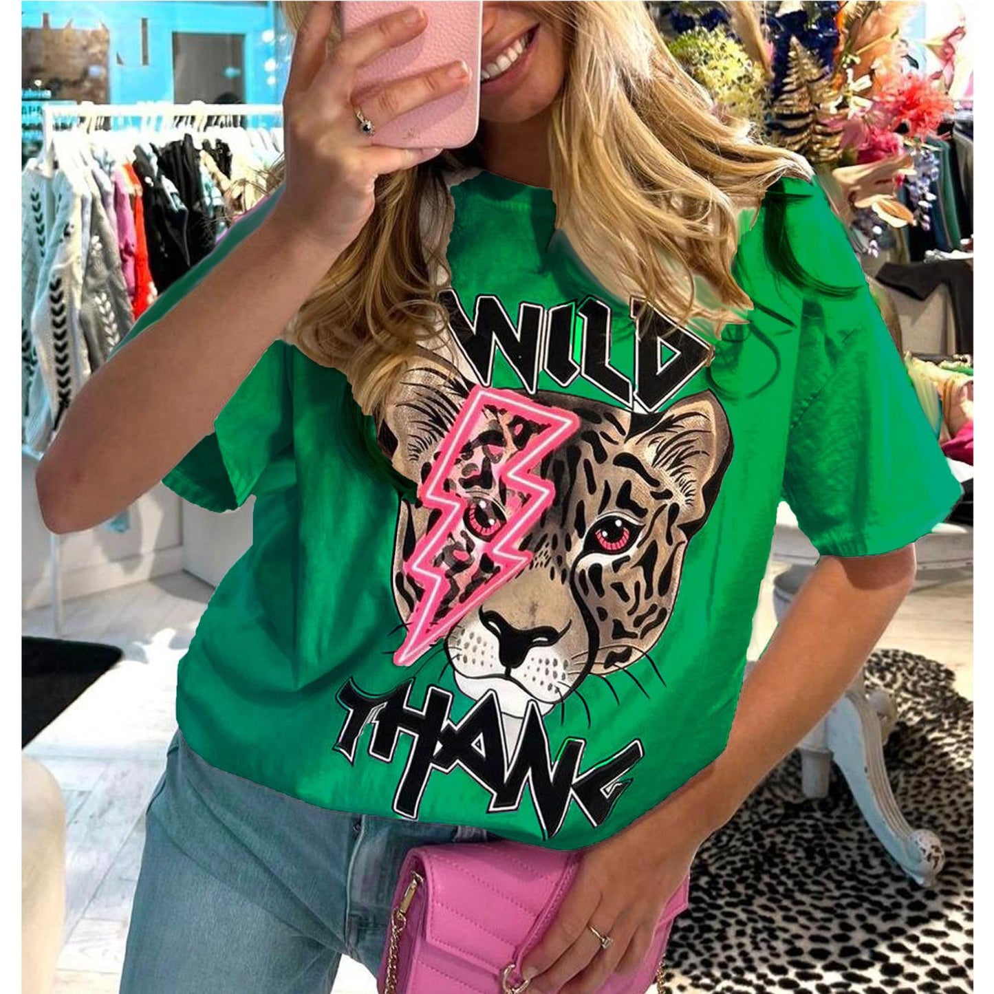 Ladies Oversized Tiger T-Shirt - Wild Thang Short Sleeves Top