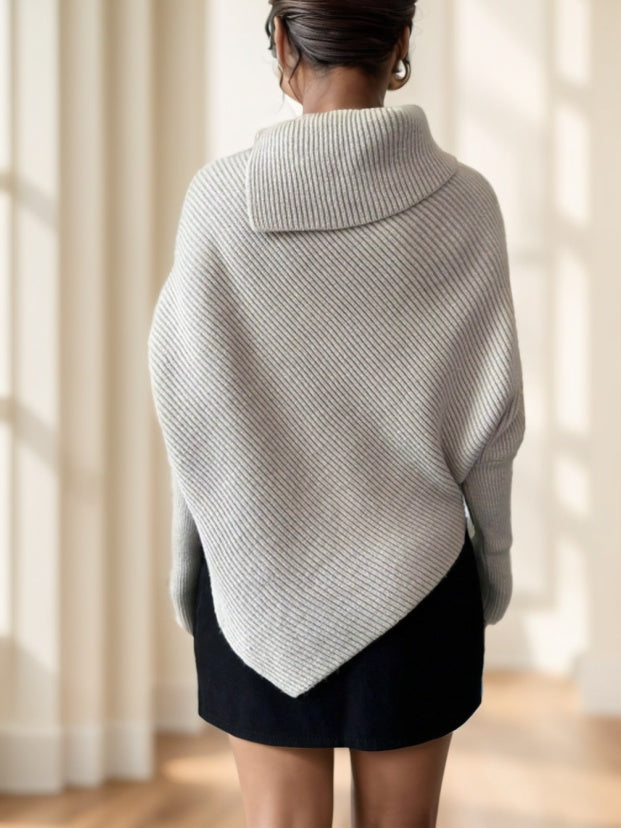 Womens Turtleneck Sweater-Black Asymmetrical Turtleneck Sweater – Elegant Knit Pullover