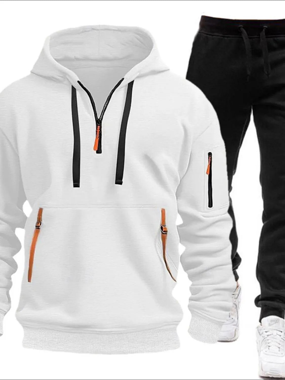 Men's Full Size Drawstring Half Zip Hoodie and Pants Set Plus Size