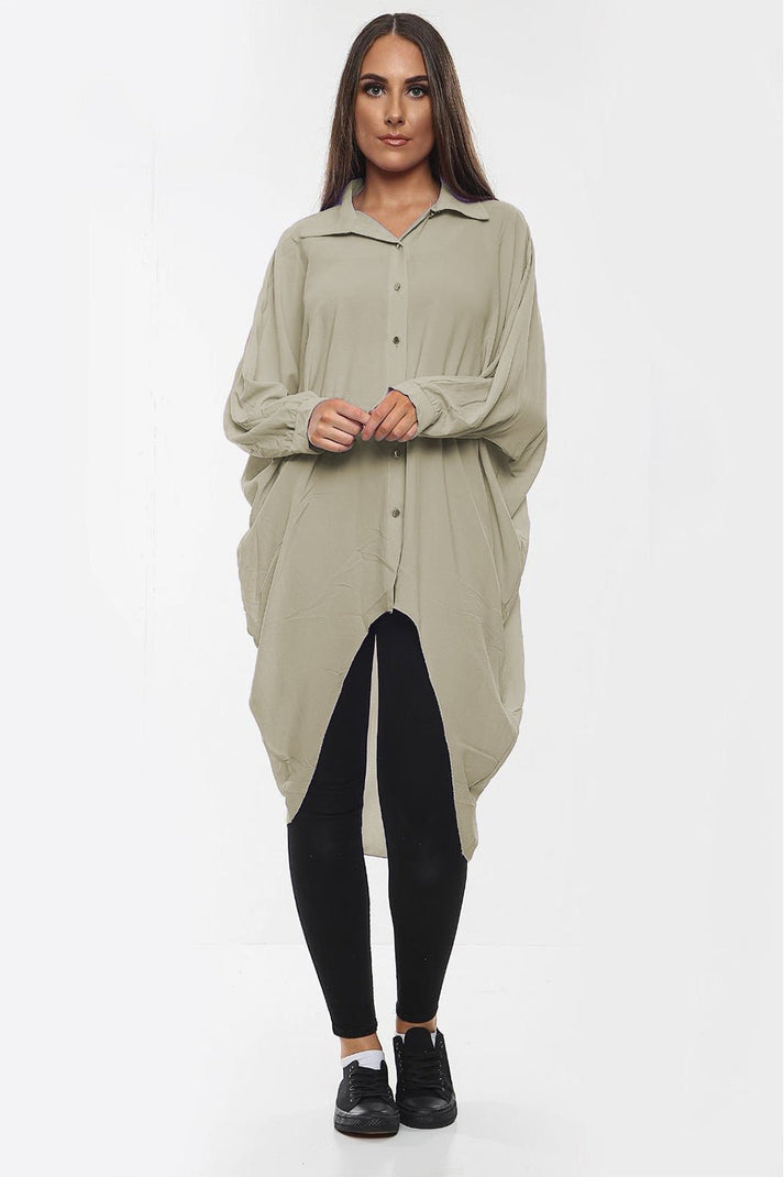 Women's Shirt Dress High-Low Oversized Shirt Dress with Long Sleeves and Hem Detail