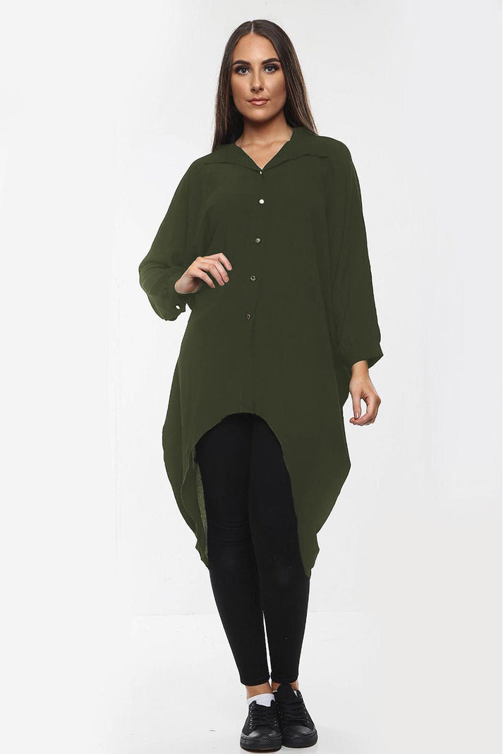 Women's Shirt Dress High-Low Oversized Shirt Dress with Long Sleeves and Hem Detail
