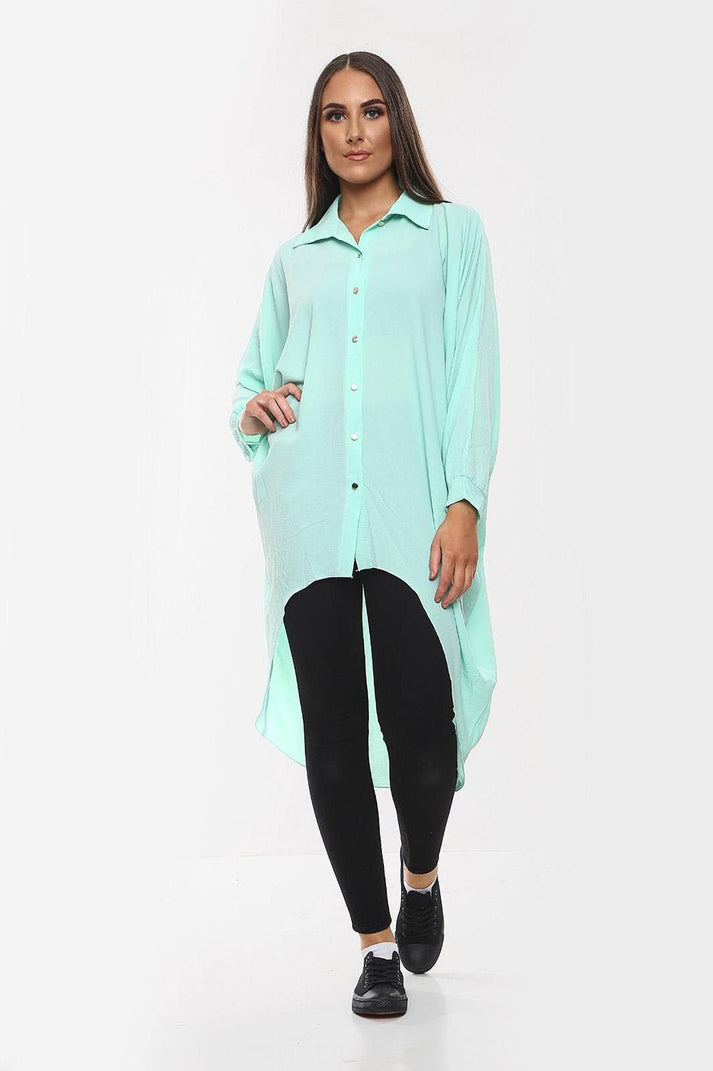 Women's Shirt Dress High-Low Oversized Shirt Dress with Long Sleeves and Hem Detail