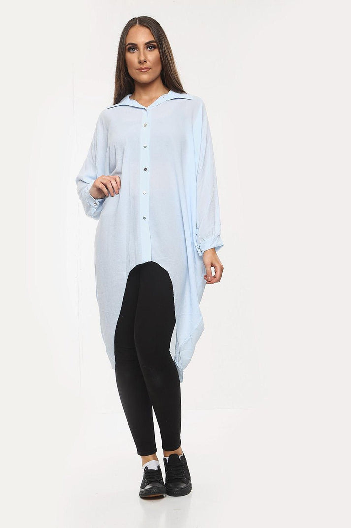 Women's Shirt Dress High-Low Oversized Shirt Dress with Long Sleeves and Hem Detail