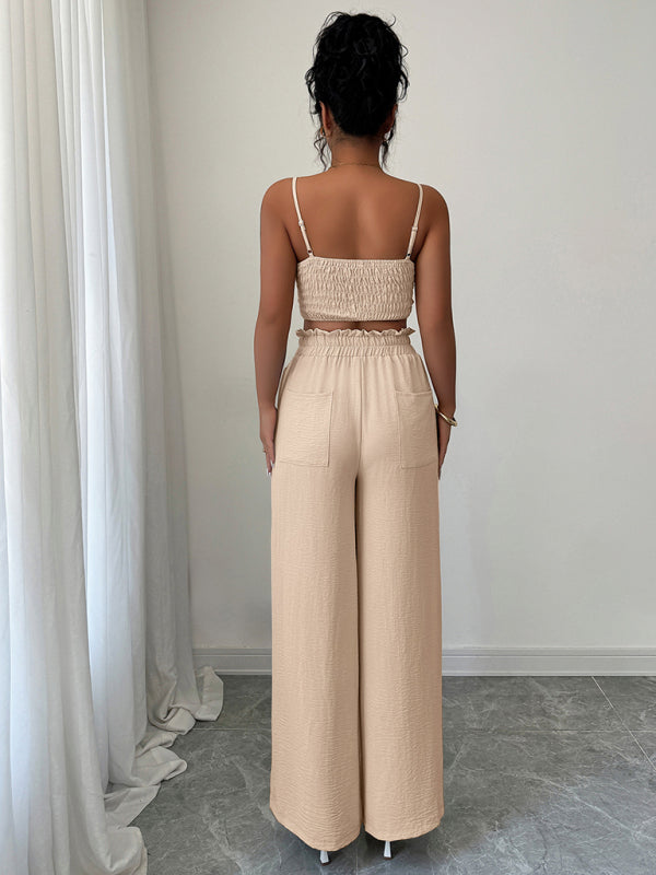 Women's Suspender vest wide-leg pants two-piece set
