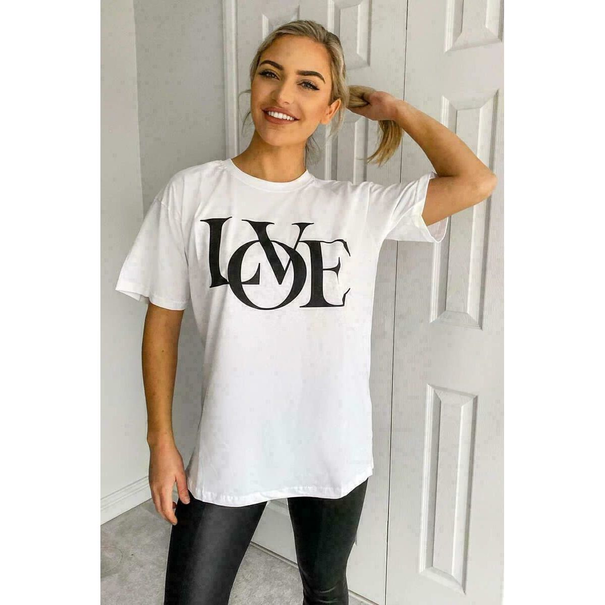 Ladies Oversized Love Print T-Shirt Top with Short Sleeves