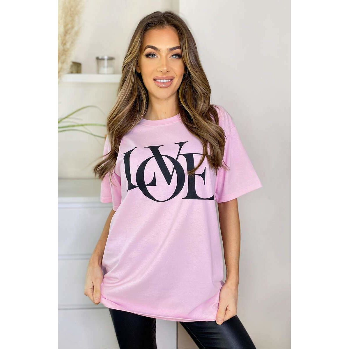Ladies Oversized Love Print T-Shirt Top with Short Sleeves