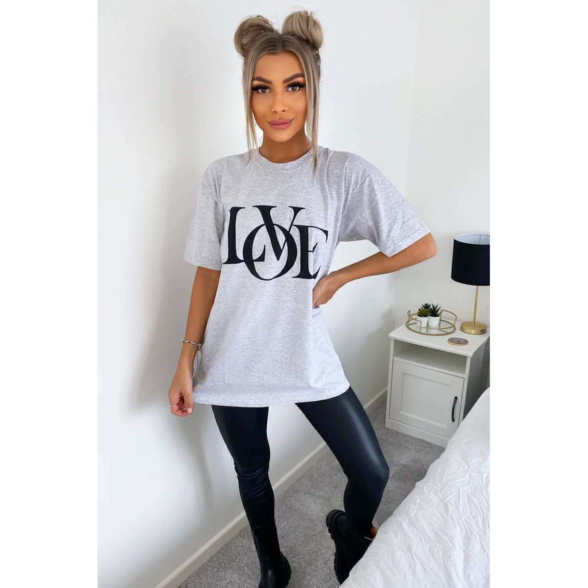 Ladies Oversized Love Print T-Shirt Top with Short Sleeves