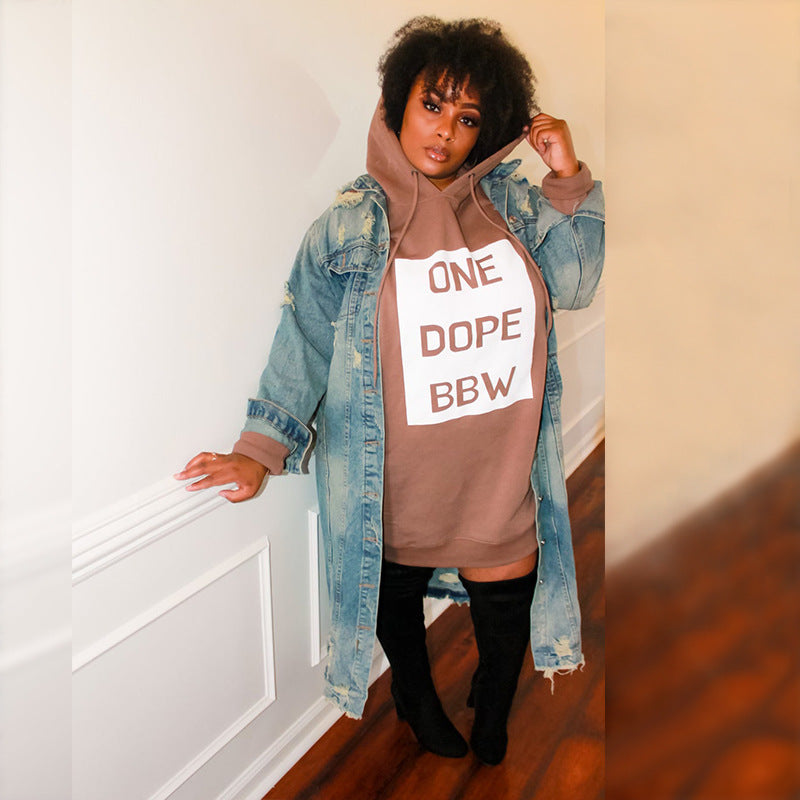 Women's Plus Size Dress Hoodie Letter Print